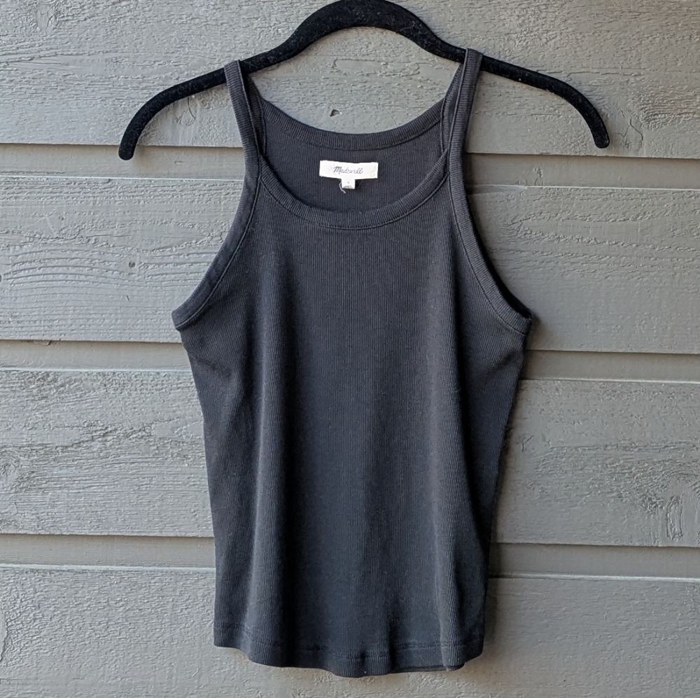Madewell Supima Rib '90s Tank Ribbed Knit Stretchy True Black Size Medium